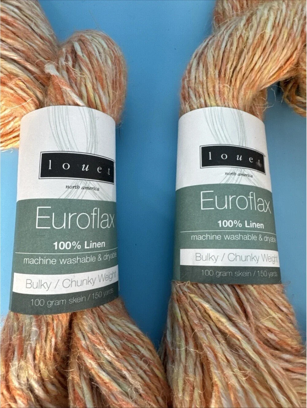 Lot of 4 Louet Euroflax 100% Linen Yarn Pumpkin Bulky Chunky Weight 150 Yds 100g
